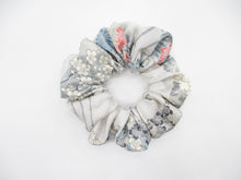 Load image into Gallery viewer, Light Blue Gray Floral Recycled Silk Kimono Scrunchie, Ship from USA

