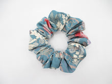 Load image into Gallery viewer, Silk Kimono Scrunchies, Japanese Fabric Hair Tie Light Blue Floral
