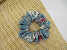 Load image into Gallery viewer, Silk Kimono Scrunchies, Japanese Fabric Hair Tie Light Blue Floral
