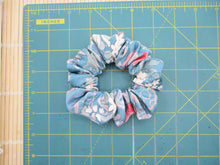 Load image into Gallery viewer, Silk Kimono Scrunchies, Japanese Fabric Hair Tie Light Blue Floral

