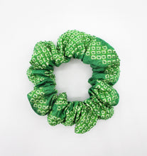 Load image into Gallery viewer, Silk Kimono Scrunchies, Ship from USA Japanese Upcycled Green Shibori
