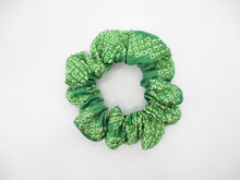 Load image into Gallery viewer, Silk Kimono Scrunchies, Ship from USA Japanese Upcycled Green Shibori

