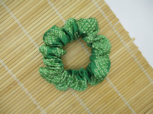 Silk Kimono Scrunchies, Ship from USA Japanese Upcycled Green Shibori