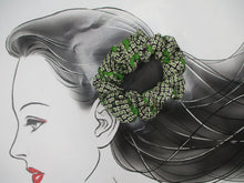 Load image into Gallery viewer, Green Black Shibori Silk Kimono Scrunchies, Japanese Fabric Hair Tie
