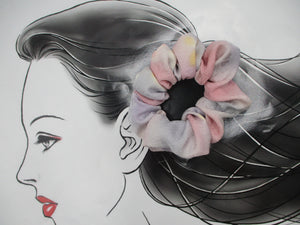 Pastel Pink Purple Kawaii Silk Kimono Scrunchies, Japanese Gift