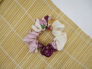 Purple Elegant Kimono Fabric Hair Tie, Vintage Fabric Scrunchies