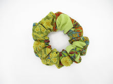 Load image into Gallery viewer, Chirimen Green Silk Kimono Scrunchies Japanese Fabric Handmade
