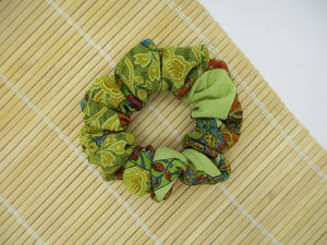 Chirimen Green Silk Kimono Scrunchies Japanese Fabric Handmade