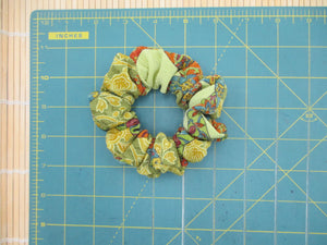Chirimen Green Silk Kimono Scrunchies Japanese Fabric Handmade