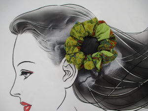 Chirimen Green Silk Kimono Scrunchies Japanese Fabric Handmade