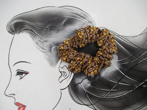 Brown Scrunchies, Silk Kimono Vintage Fabric Hair Tie, Ship from USA