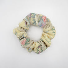 Load image into Gallery viewer, Floral Light Beige Upcycled Vintage Silk Kimono Scrunchie
