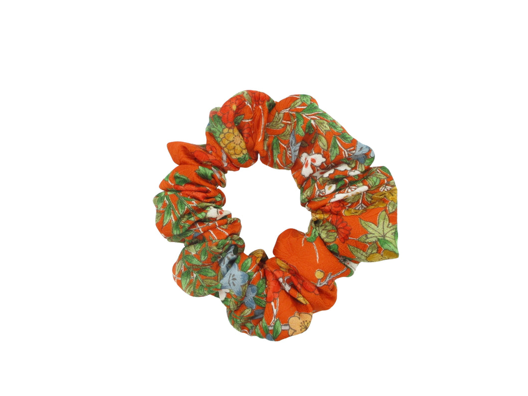 Orange Floral Elegant Kimono Scrunchies, Upcycled Handmade Gift