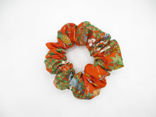 Load image into Gallery viewer, Orange Floral Elegant Kimono Scrunchies, Upcycled Handmade Gift
