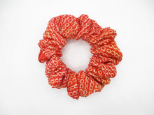 Load image into Gallery viewer, Japanese Fabric Ponytail Holder, Silk Kimono Vintage Upcycled Orange Shibori
