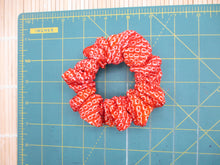 Load image into Gallery viewer, Japanese Fabric Ponytail Holder, Silk Kimono Vintage Upcycled Orange Shibori
