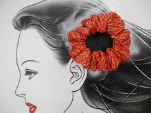 Load image into Gallery viewer, Japanese Fabric Ponytail Holder, Silk Kimono Vintage Upcycled Orange Shibori
