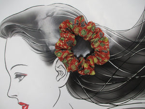 Wabi Sabi Brown Kimono Scrunchy, Japanese Vintage Fabric Hair Tie
