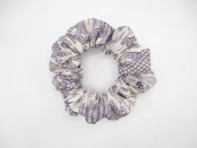 Load image into Gallery viewer, Vintage Silk Kimono Scrunchy Ship from USA Purple White Scrunchies
