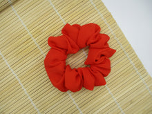 Load image into Gallery viewer, Silk Kimono Scrunchies, Japanese Fabric Hair Tie Red Orange
