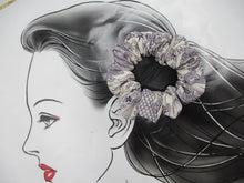 Load image into Gallery viewer, Vintage Silk Kimono Scrunchy Ship from USA Purple White Scrunchies
