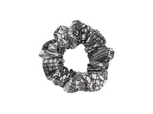 Load image into Gallery viewer, Black Kiribame Silk Kimono Scrunchies, Japanese Fabric Hair Tie
