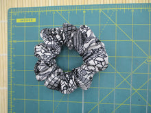 Load image into Gallery viewer, Black Kiribame Silk Kimono Scrunchies, Japanese Fabric Hair Tie
