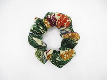 Load image into Gallery viewer, Vintage Kimono Green Katazome Silk Scrunchy, Ship from USA Eco Friendly
