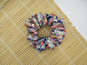 Vintage Silk Kimono Scrunchy Ship from USA Blue Floral Scrunchies
