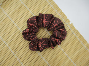 Asanoha Silk Vintage Japanese Fabric Scrunchies, Brown Kimono