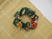 Load image into Gallery viewer, Vintage Kimono Green Katazome Silk Scrunchy, Ship from USA Eco Friendly
