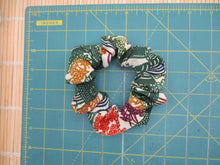 Load image into Gallery viewer, Vintage Kimono Green Katazome Silk Scrunchy, Ship from USA Eco Friendly
