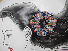 Load image into Gallery viewer, Vintage Silk Kimono Scrunchy Ship from USA Blue Floral Scrunchies
