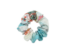 Load image into Gallery viewer, Light Blue Kawaii Floral Simple Handmade Vintage Silk Kimono Scrunchie
