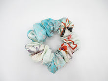 Load image into Gallery viewer, Light Blue Kawaii Floral Simple Handmade Vintage Silk Kimono Scrunchie
