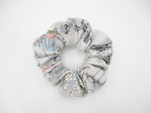 Load image into Gallery viewer, Light Blue Gray Floral Recycled Silk Kimono Scrunchie, Ship from USA
