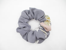 Load image into Gallery viewer, Eco Friendly Upcycled Silk Kimono Scrunchies Floral Gray
