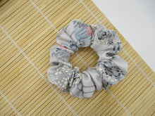 Load image into Gallery viewer, Light Blue Gray Floral Recycled Silk Kimono Scrunchie, Ship from USA
