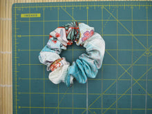Load image into Gallery viewer, Light Blue Kawaii Floral Simple Handmade Vintage Silk Kimono Scrunchie
