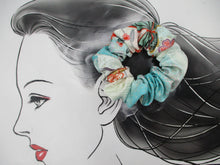 Load image into Gallery viewer, Light Blue Kawaii Floral Simple Handmade Vintage Silk Kimono Scrunchie
