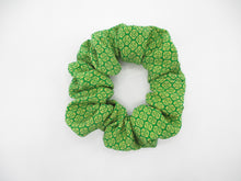Load image into Gallery viewer, Green Tiny Flowers Kimono Scrunchies, Japanese Vintage Silk Fabric Accessory
