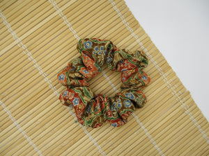 Simple Kimono Scrunchies, Silk Fabric Hair Tie Ship from USA Light Brown Pink