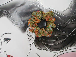Simple Kimono Scrunchies, Silk Fabric Hair Tie Ship from USA Light Brown Pink
