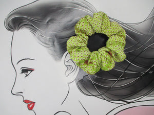 Green Brown Shibori Silk Kimono Scrunchie, Upcycled Vintage Fabric Hair Tie