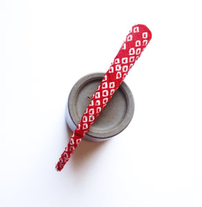 Red Kimono Shibori Silk Clip, Metal Long Clip