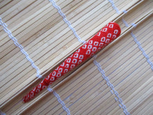Load image into Gallery viewer, Red Kimono Shibori Silk Clip, Metal Long Clip
