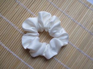 White Silk Kimono Scrunchies, Vintage Kimono Fabric Hair Tie