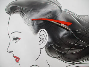 Orange Minimalist Hair Clip, Upcycled Kimono Fabric Hair Accessory