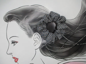 Statement Brown Dots Light Blue Shibori Silk Scrunchies, Recycled Kimono Hair Tie