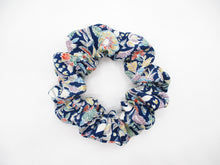 Load image into Gallery viewer, Vintage Upcycled Silk Kimono Scrunchies, Ship from USA Blue Floral
